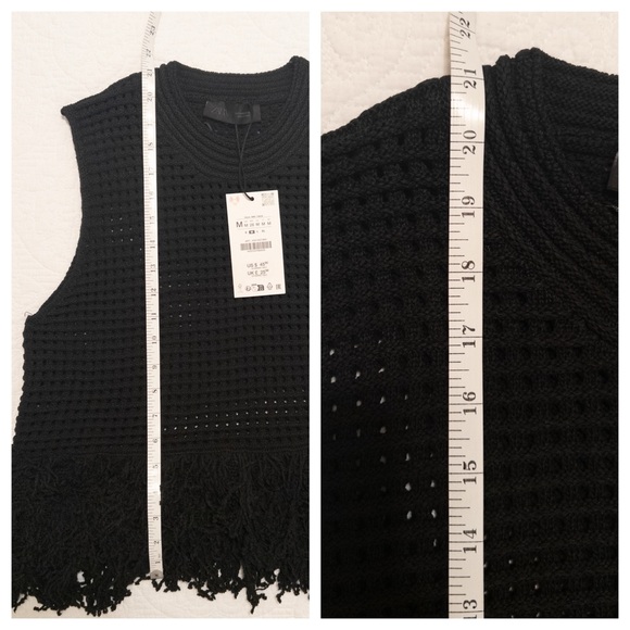 NWT ZARA Fringed Check Knit Sleeveless Top Eco-Friendly Black Size M - Picture 10 of 10